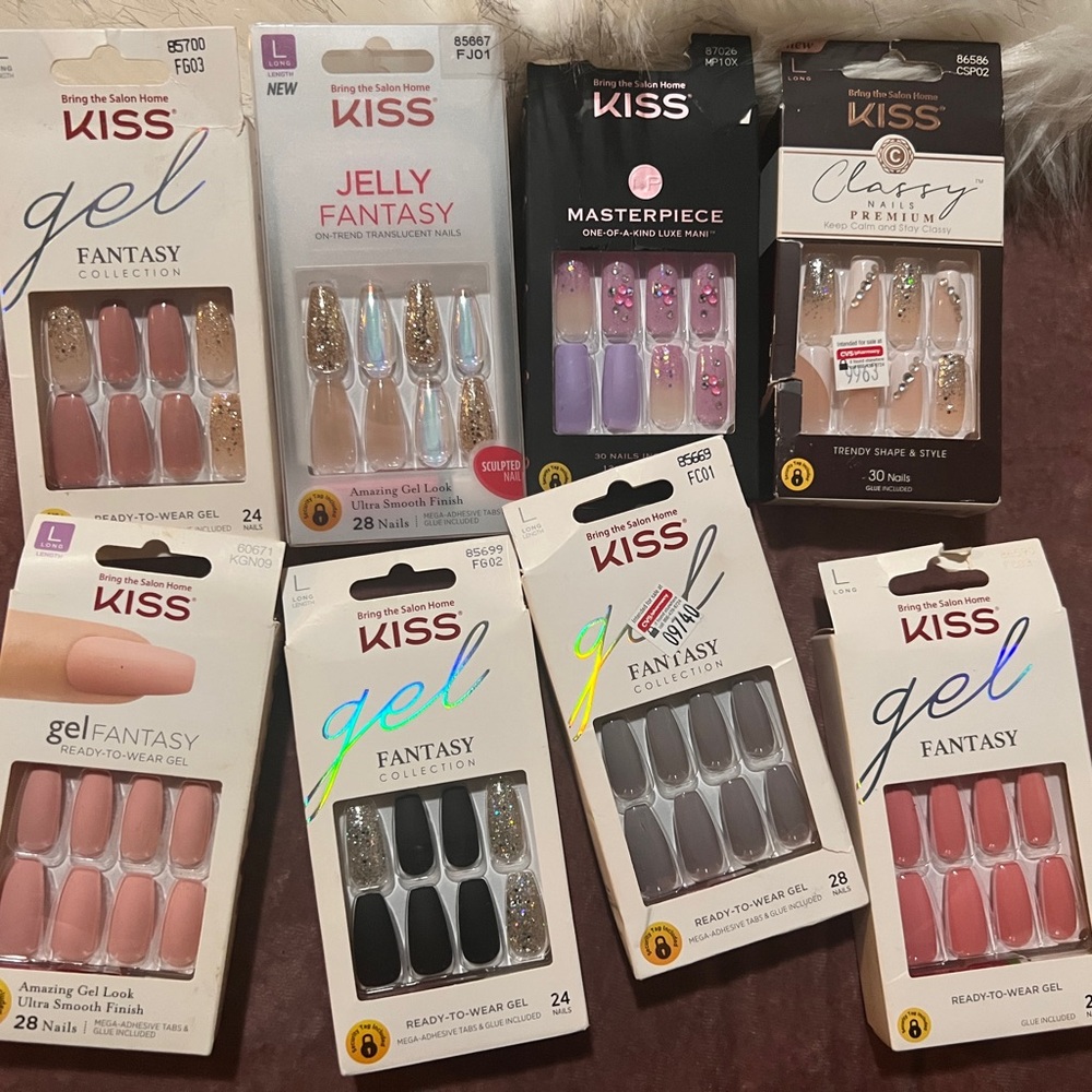Lot of 8 KISS Fantasy/Masterpiece Brand New Press-on/Fake Nails (Long)